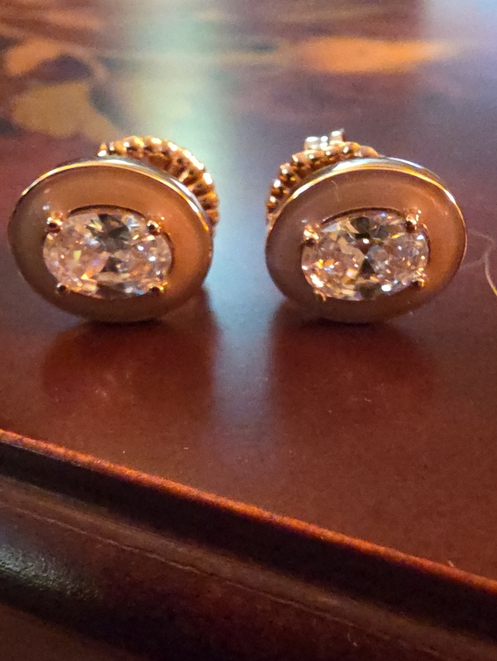 Diamonique Rose Gold/Sterling Silver CZ Pink Enamel Earrings
